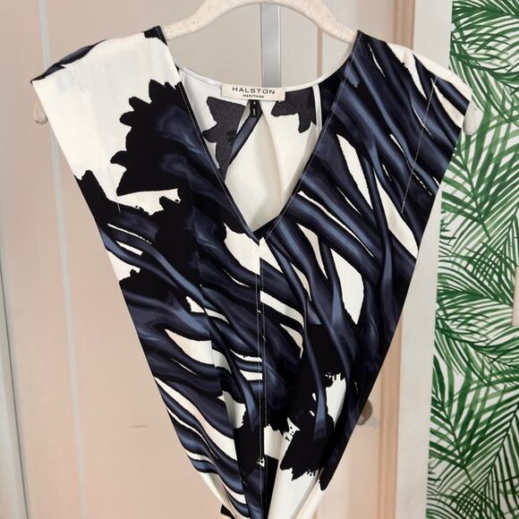 Halston Heritage Sleeveless Self-Tie Floral-Print Dress w/ Draped Back Size 4 - Picture 3 of 10
